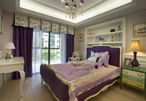法式浪漫轻奢风格卧室紫色窗帘装修图片 