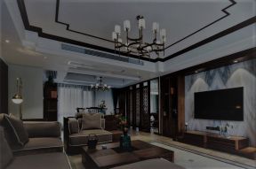新中式风格300平别墅客厅电视墙设计图片