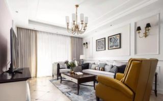 现代美式风格180平四居室客厅沙发墙设计图