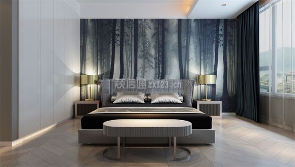 现代简约风格137平三室卧室床头墙面装修效果图