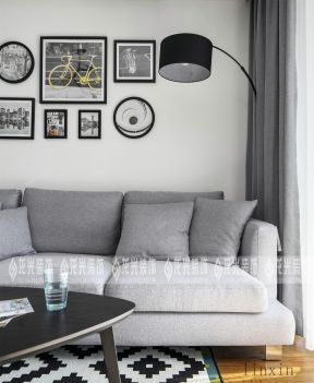 北欧风格114平米二居室客厅沙发墙装修效果图片