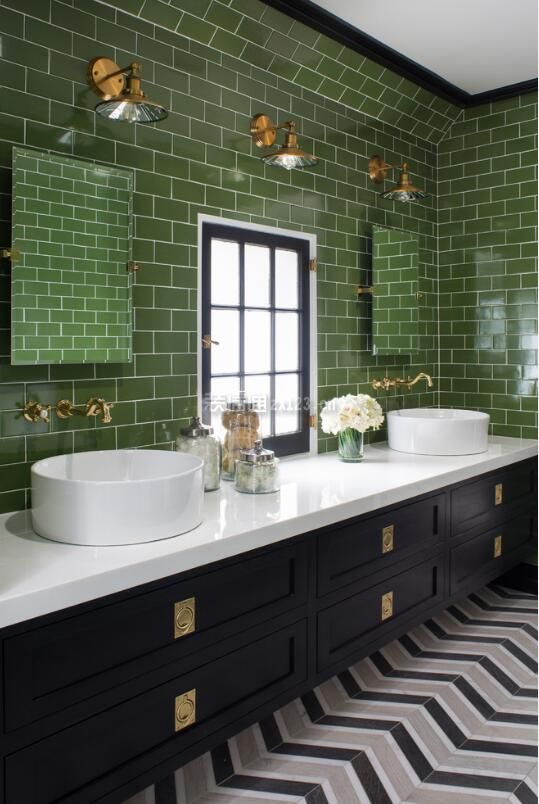 欧式风格洗手间绿色家居墙砖装饰设计图片