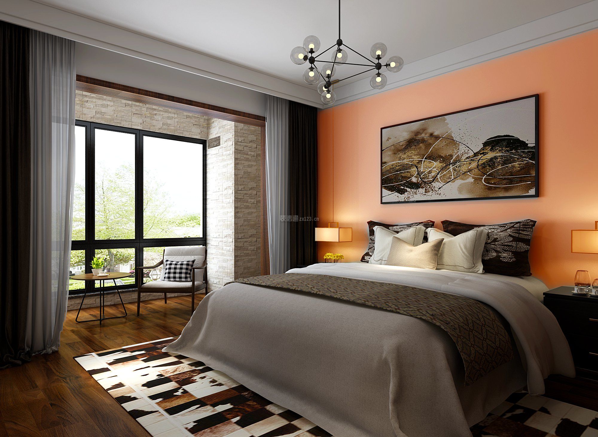 简约风格160平米三居室卧室床头背景墙装饰效果图