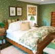 美式古典风格卧室绿色家居壁纸装饰设计图片