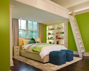   卧室楼梯装修效果图 卧室绿色墙面设计