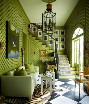 小别墅室内家居绿色墙面装饰设计图片