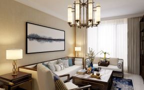 新中式风格82平米二居客厅沙发墙装修效果图