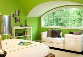 绿色家居卧室小清新背景墙装饰设计图片