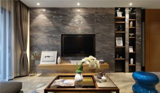 现代简约风格128平三居室客厅电视墙设计图片