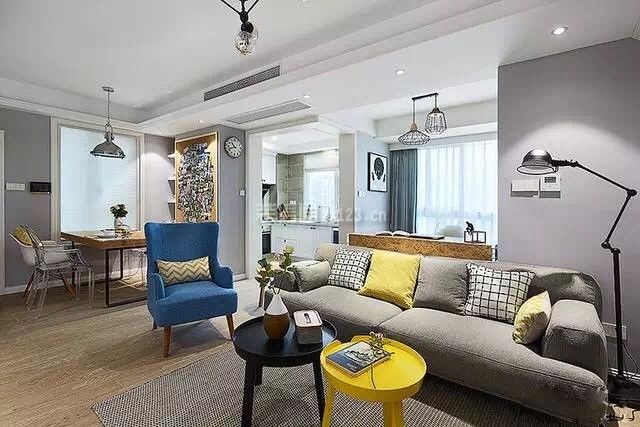 89平米现代简约风格二居室客厅布沙发设计图