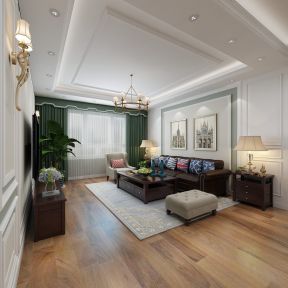 简美式风格100平米三居客厅沙发墙设计效果图