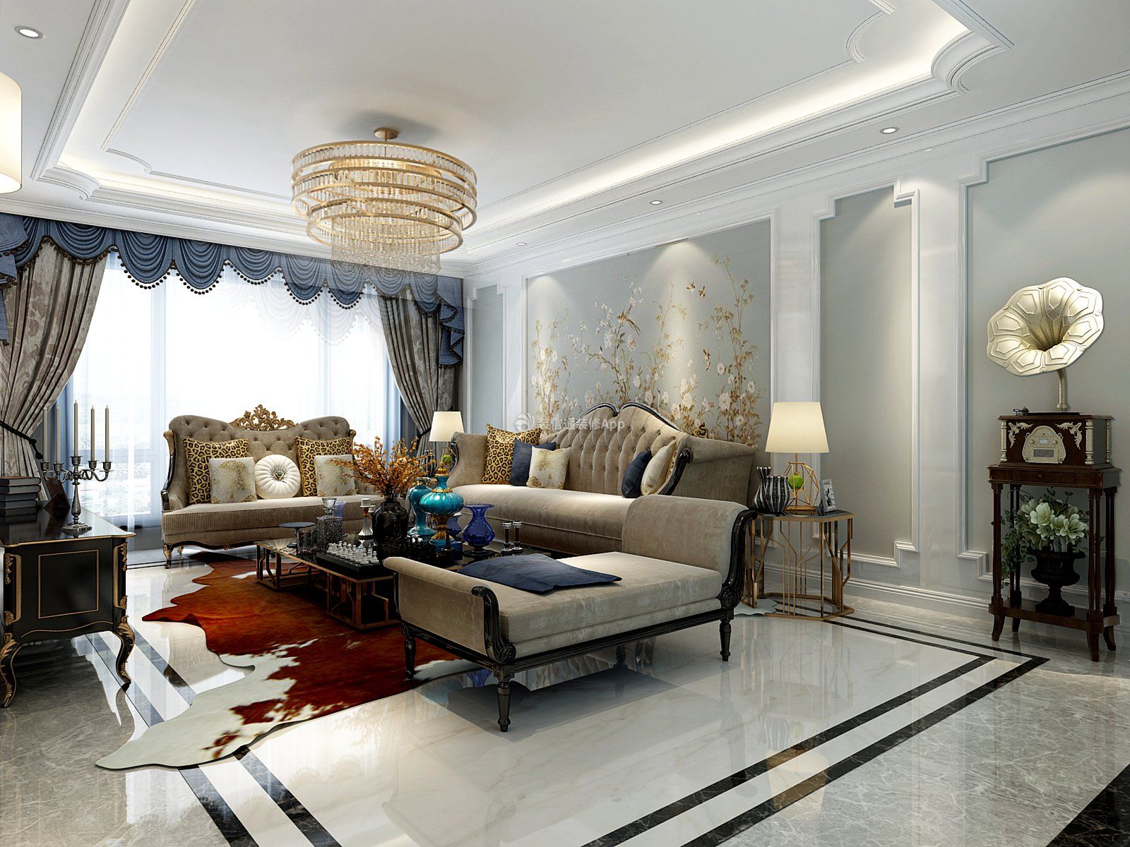 欧式风格170平米三居客厅沙发背景墙装修效果图