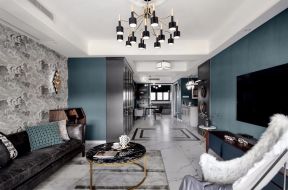 125平米现代轻奢风格三居客厅茶几设计效果图片