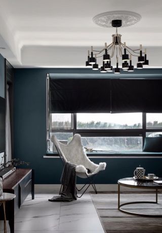 125平米现代轻奢风格三居客厅吊灯设计效果图片