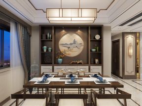 新中式风格171平四居室餐厅吊灯装修效果图