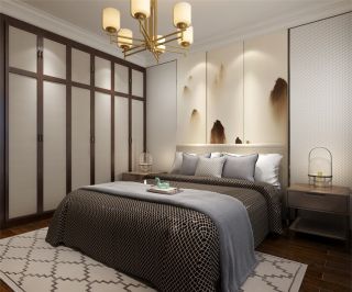 106平米三居室新中式风格卧室衣柜装修效果图