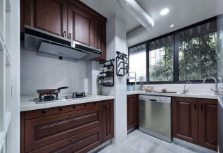 美式风格房子厨房实木橱柜设计装修图片