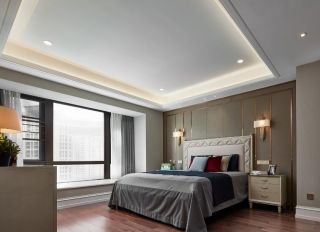 美式风格房子卧室床头背景墙壁灯装修效果图 