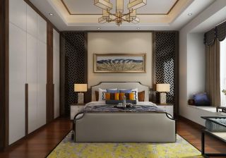 新中式风格120平米三室卧室飘窗装潢效果图