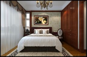 美式田园风格140平三居室卧室背景墙装修效果图