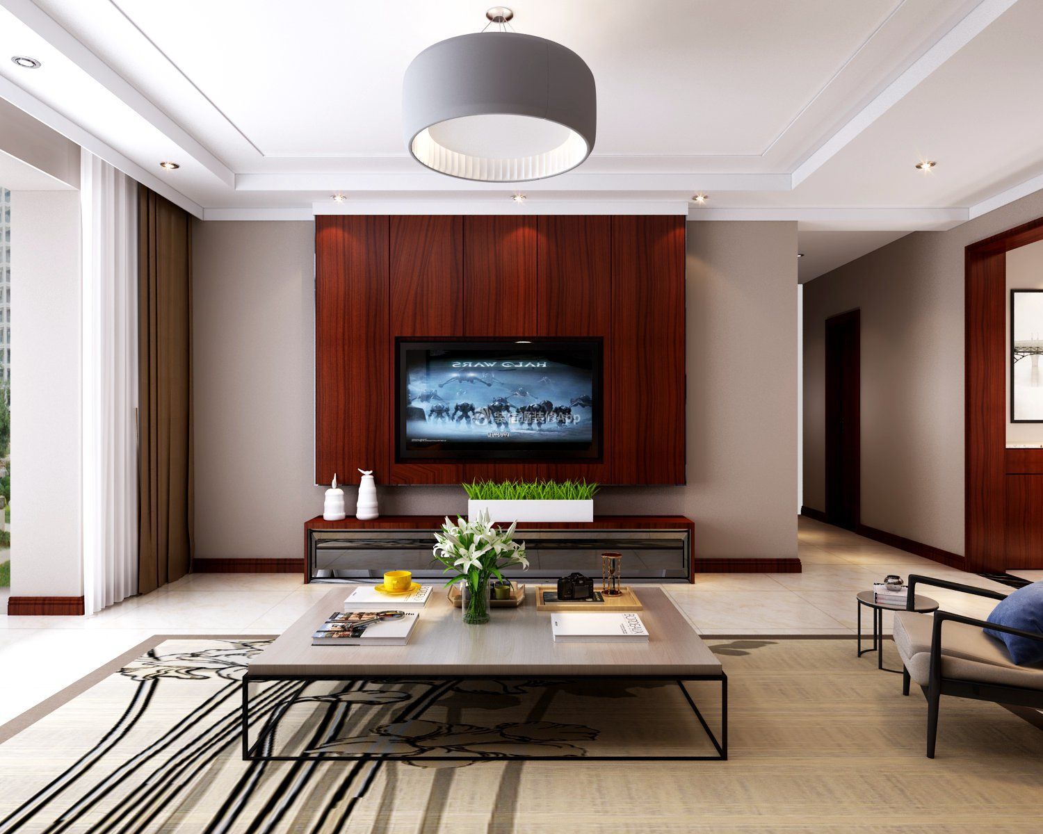 140平米三居室现代风格客厅电视墙设计效果图