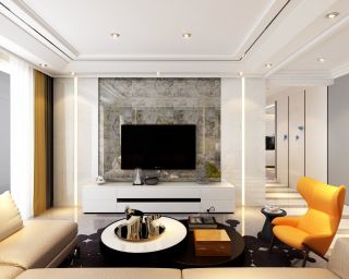 140平米二居室现代简约风格客厅电视墙设计效果图