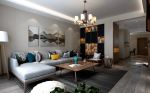 现代风格大户型新房客厅蓝色布艺沙发装饰效果图