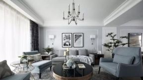 132平米三居室现代美式风格客厅沙发墙设计图片
