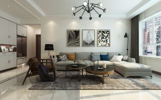 现代简约两居客厅灰色地毯装饰效果图