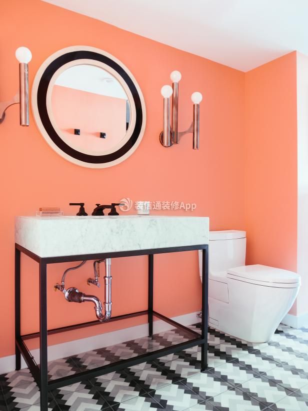 2023家居卫生间洗手台橘色背景墙设计图片
