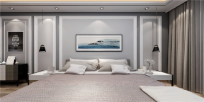 176平米四居室现代轻奢卧室床头背景墙设计效果图