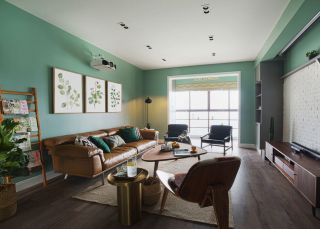 118平方家庭客厅绿色背景墙装修设计