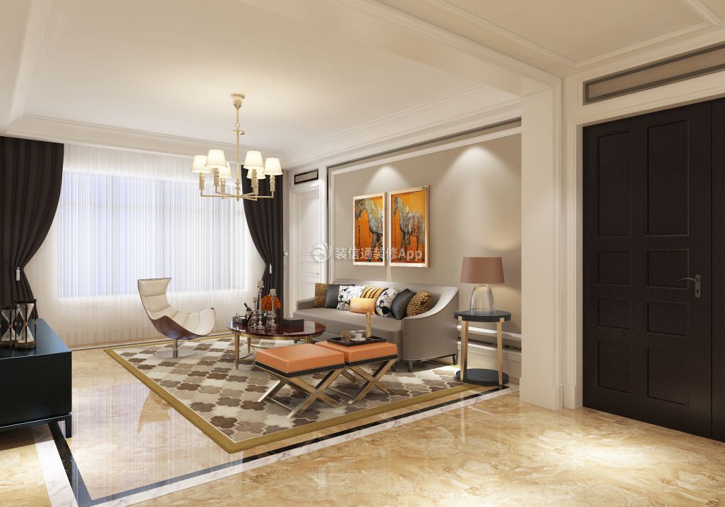 现代风格140平方米三室客厅颜色搭配设计图