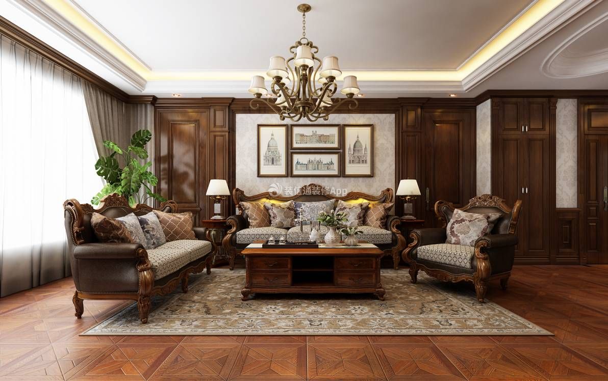 欧式古典风格160平米三居客厅沙发墙装修效果图