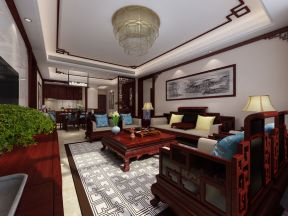 147平米新中式风格三居住宅客厅设计图