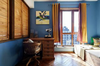 欧式风格75平婚房室内蓝色背景墙装修图