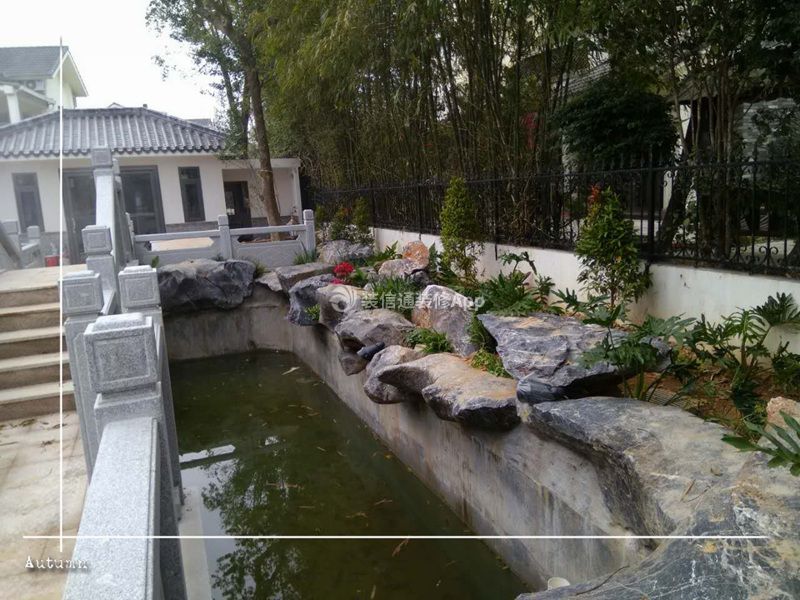 2023中式风格别墅花园鱼池设计图片