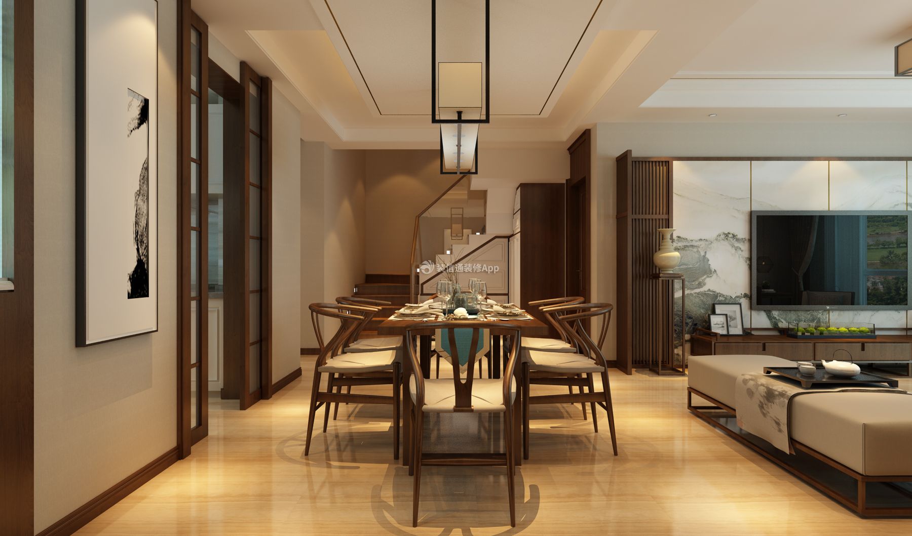 180平米新中式风格三居室餐厅装饰效果图