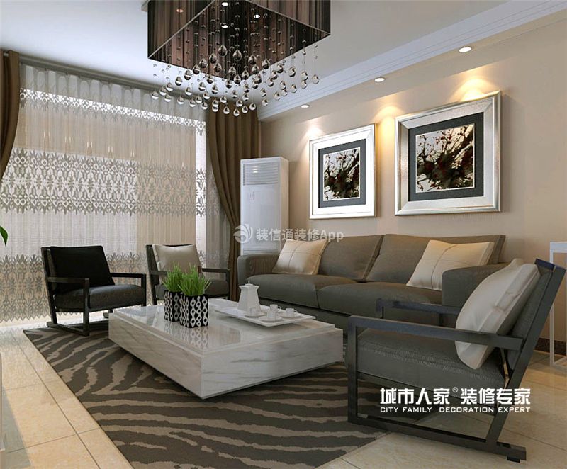 现代简约风格50平米小户型客厅沙发墙设计效果图