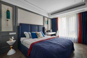 123平米欧式卧室蓝色窗帘装修效果图赏析