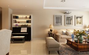 155平米简美式风格二居室客厅沙发墙装潢效果图