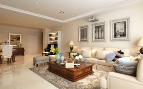 155平米简美式风格二居室客厅实木茶几装潢效果图