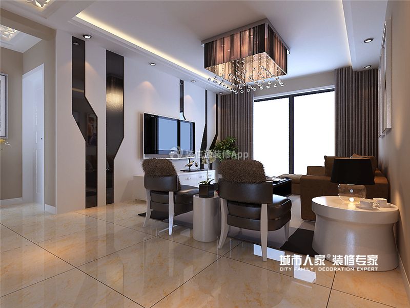 140平米现代三居新房客厅黑白电视墙家装设计图