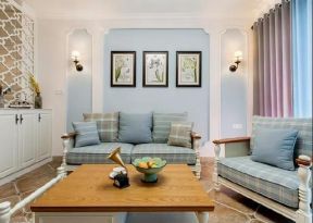 简约美式风格106平米三室客厅沙发墙挂画设计图片