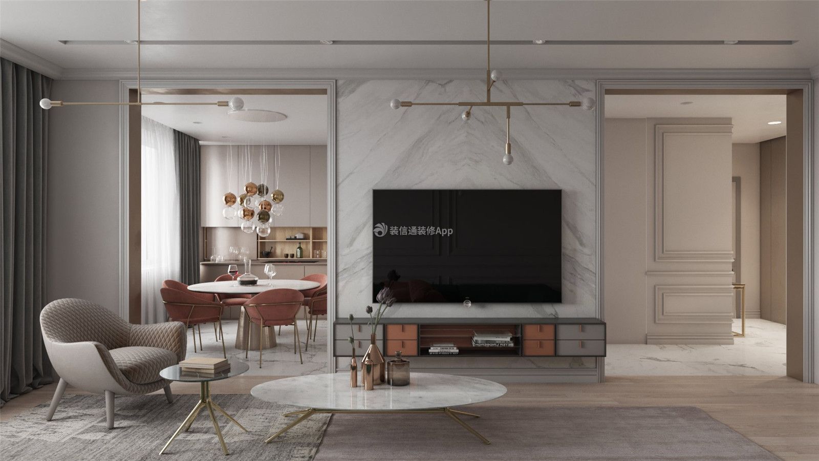 现代风格119平米三室客厅电视墙隔断设计图片