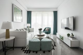 现代简约风格三居室新房客厅白色墙面设计图
