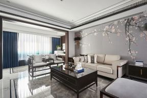 中式风格客厅沙发背景墙装饰设计案例图2023