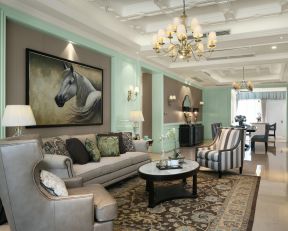 2023现代美式风格四居客厅花纹地毯装饰图片