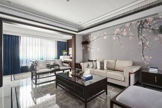 中式风格客厅沙发背景墙装饰设计案例图2023