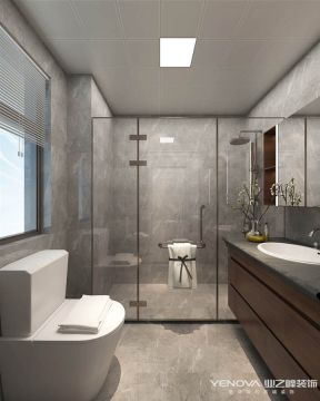 融侨观澜三居137平简约美式风格卫生间玻璃隔断淋浴区设计